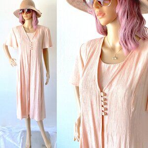Vintage Crinkle Dress Textured Dress Shoulder Pads Summer Modest Church Feminine